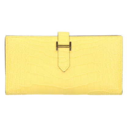 HERMES Bearn Soufflet Alligator Matte Yellow Size ONE SIZE