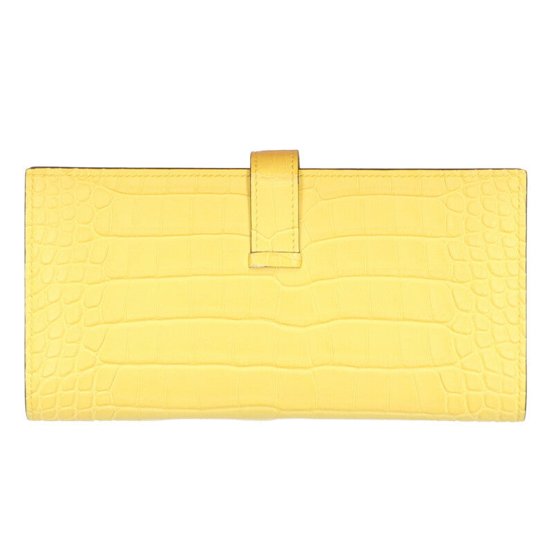 HERMES Bearn Soufflet Alligator Matte Yellow Size ONE SIZE