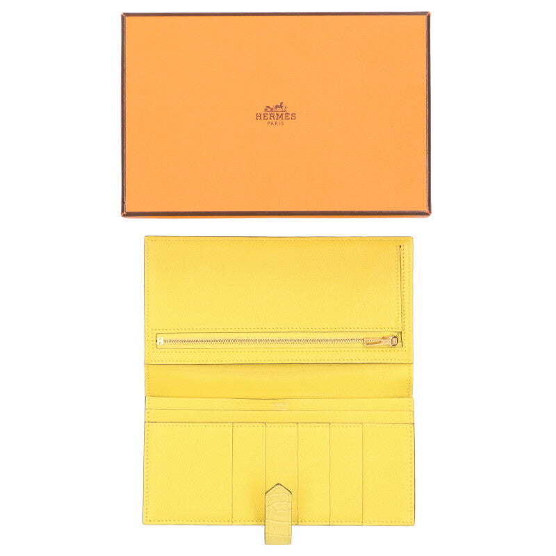 HERMES Bearn Soufflet Alligator Matte Yellow Size ONE SIZE