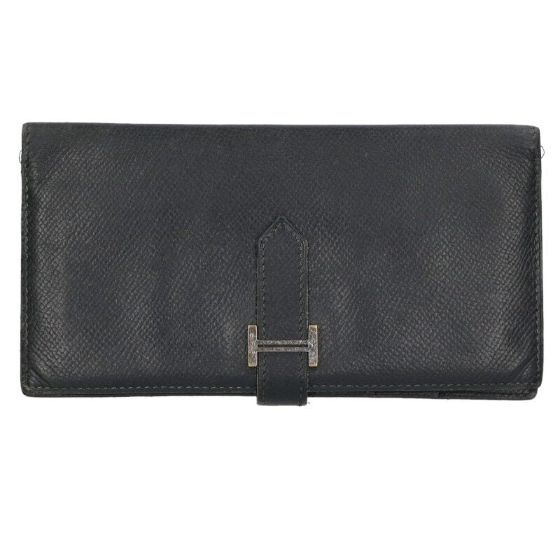 HERMES Bearn Soufflet Veau Epsom Black/Silver Size ONE SIZE