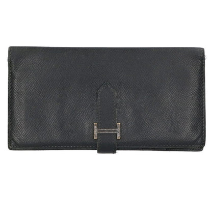 HERMES Bearn Soufflet Veau Epsom Black/Silver Size ONE SIZE