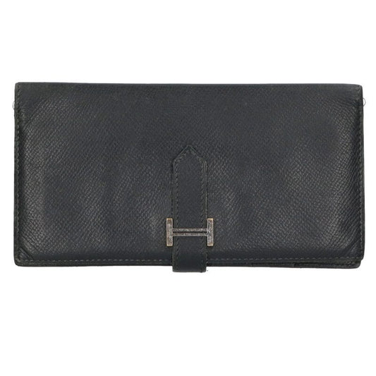 HERMES Bearn Soufflet Veau Epsom Black/Silver Size ONE SIZE