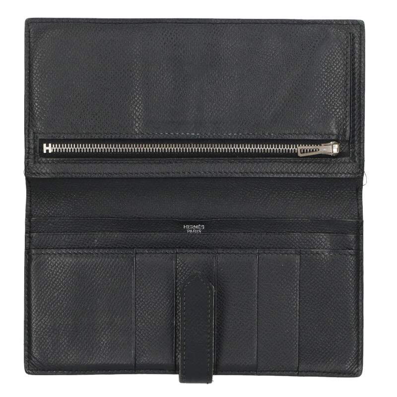 HERMES Bearn Soufflet Veau Epsom Black/Silver Size ONE SIZE
