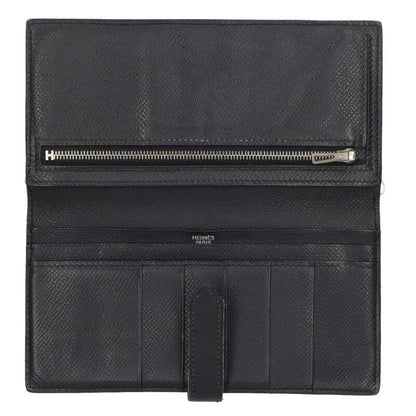 HERMES Bearn Soufflet Veau Epsom Black/Silver Size ONE SIZE