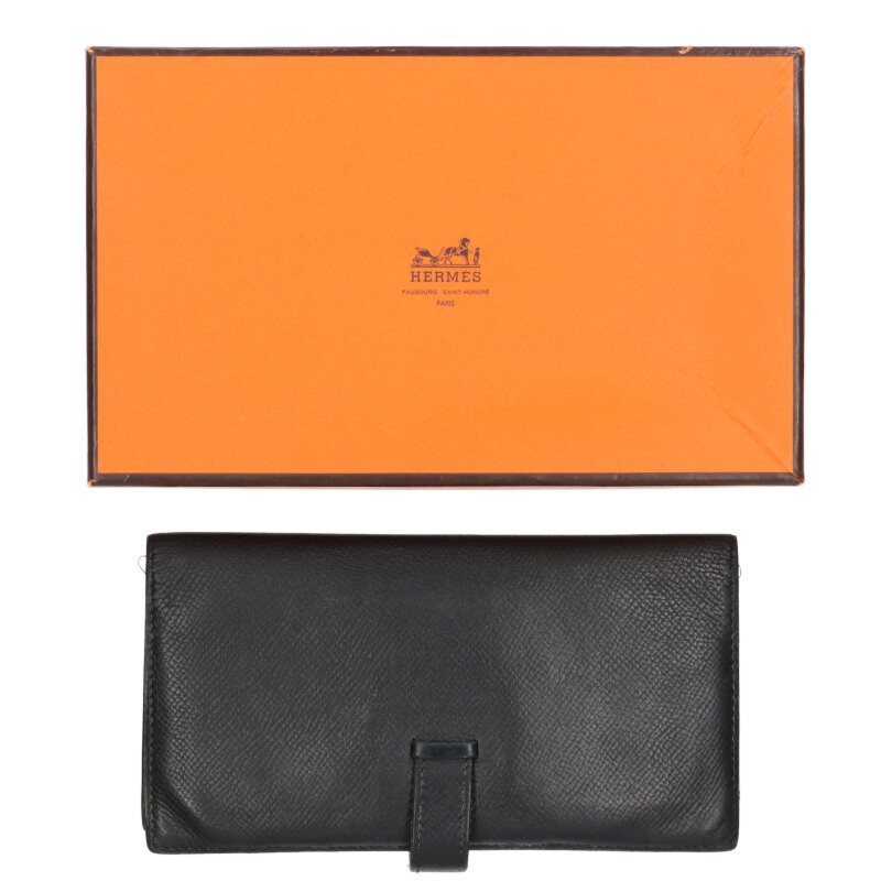 HERMES Bearn Soufflet Veau Epsom Black/Silver Size ONE SIZE