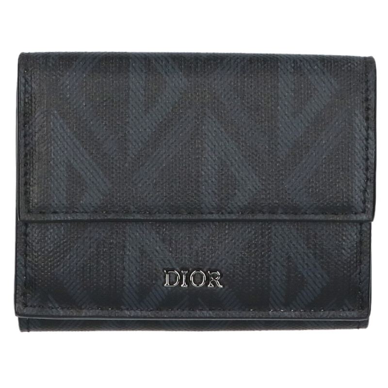 DIOR CD Diamond Compact Wallet Black Navy Size ONE SIZE