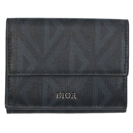DIOR CD Diamond Compact Wallet Black Navy Size ONE SIZE
