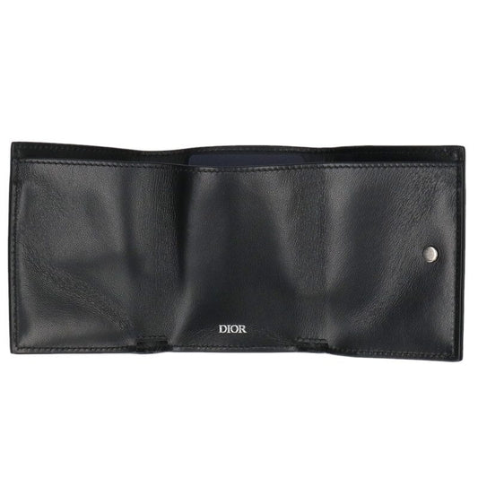 DIOR CD Diamond Compact Wallet Black Navy Size ONE SIZE