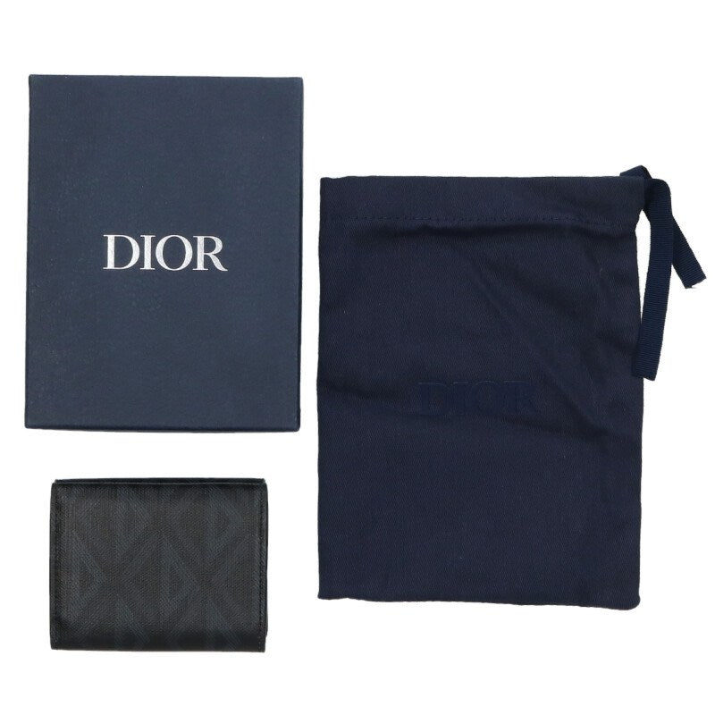 DIOR CD Diamond Compact Wallet Black Navy Size ONE SIZE