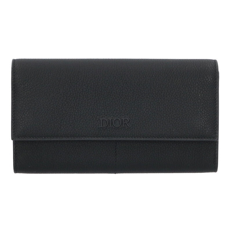 DIOR Leather Long Flap Wallet Black Size ONE SIZE