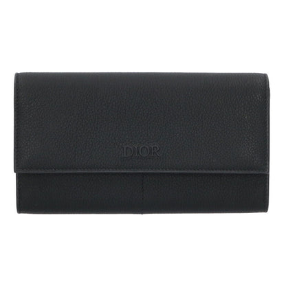 DIOR Leather Long Flap Wallet Black Size ONE SIZE