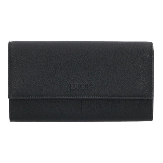 DIOR Leather Long Flap Wallet Black Size ONE SIZE