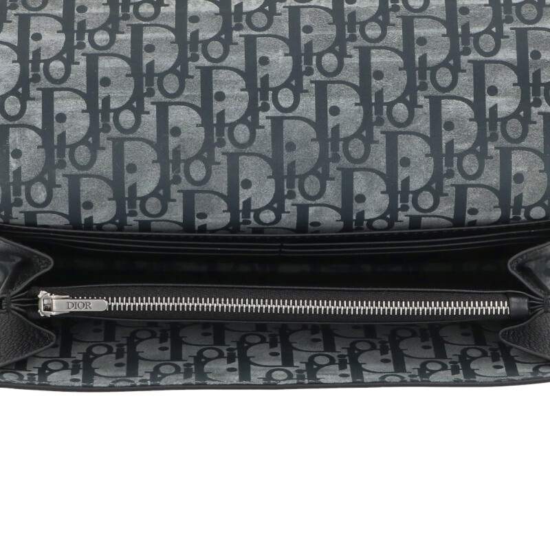 DIOR Leather Long Flap Wallet Black Size ONE SIZE