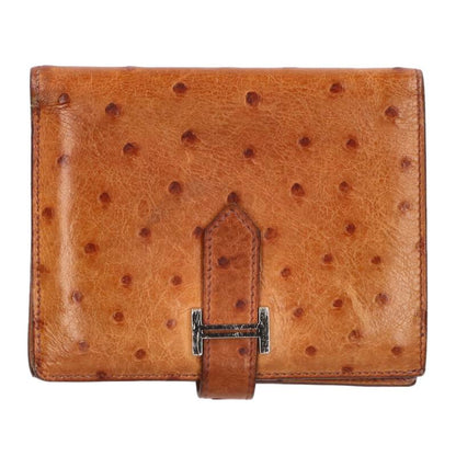 HERMES Bearn Compact Ostrich Wallet A-Stamp Size ONE SIZE