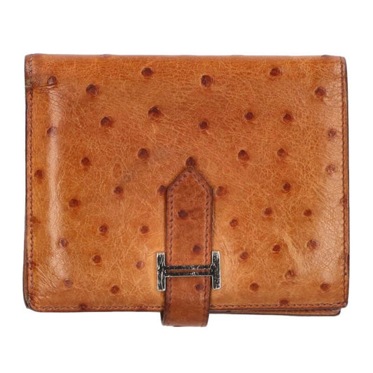 HERMES Bearn Compact Ostrich Wallet A-Stamp Size ONE SIZE