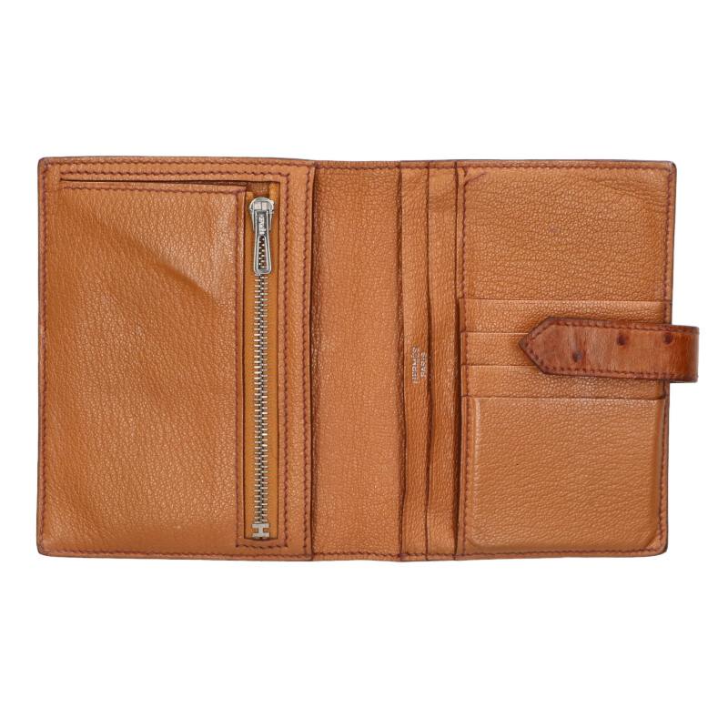 HERMES Bearn Compact Ostrich Wallet A-Stamp Size ONE SIZE