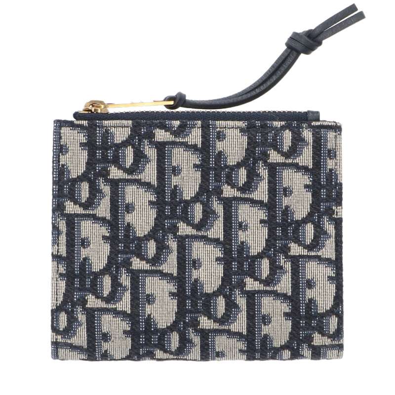 DIOR Oblique Bi-Fold Wallet Navy Blue Size ONE SIZE