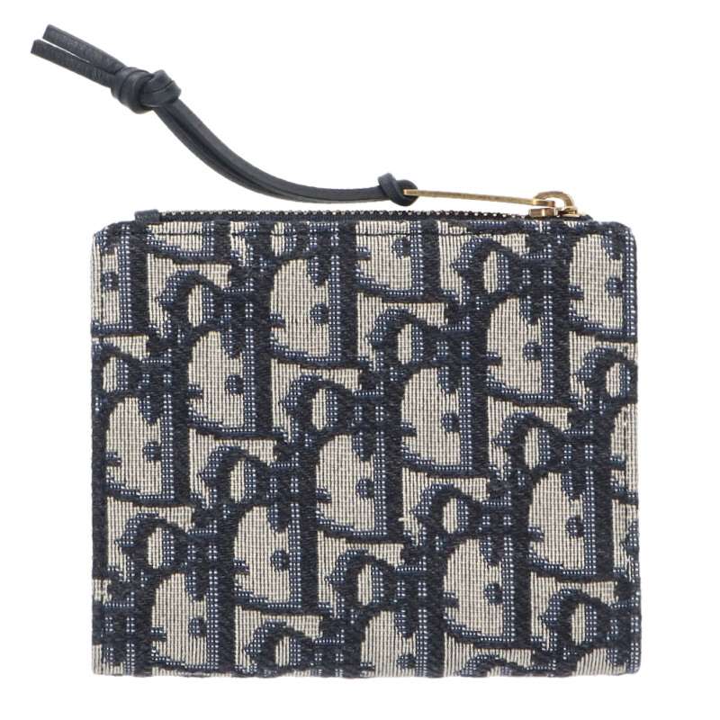 DIOR Oblique Bi-Fold Wallet Navy Blue Size ONE SIZE