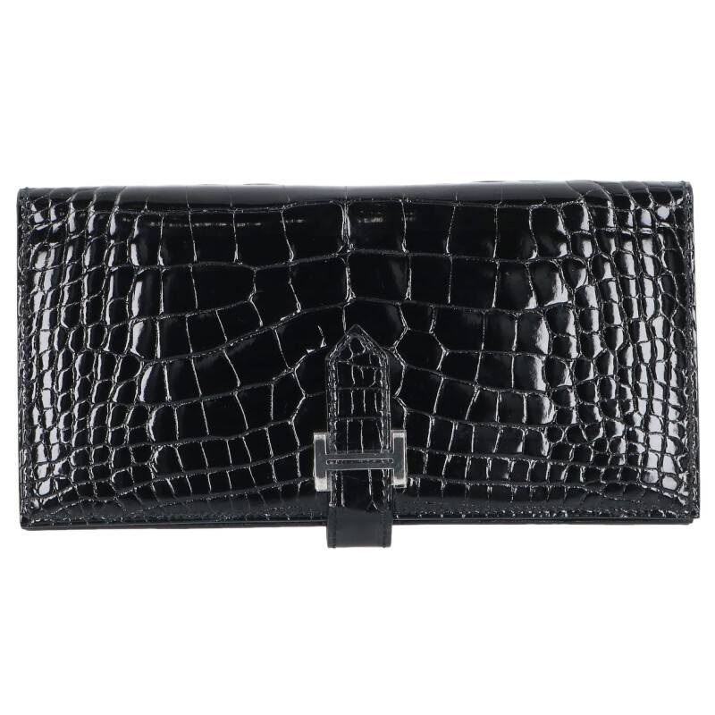 HERMES K Stamp Alligator Bearn Soufflet Wallet Size ONE SIZE