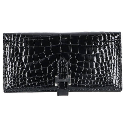 HERMES K Stamp Alligator Bearn Soufflet Wallet Size ONE SIZE