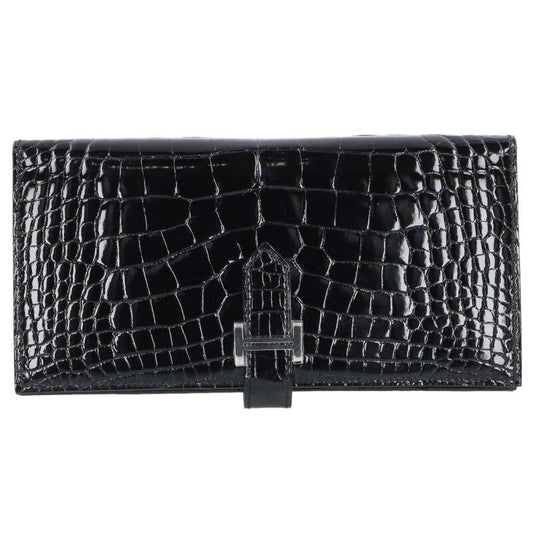 HERMES K Stamp Alligator Bearn Soufflet Wallet Size ONE SIZE