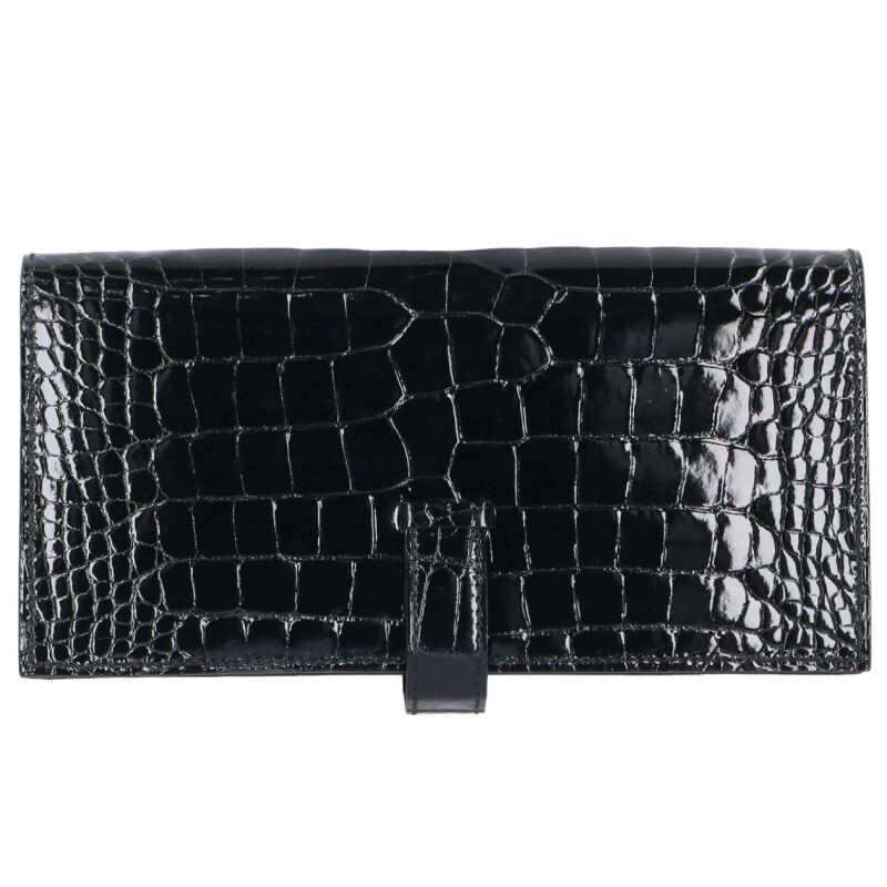 HERMES K Stamp Alligator Bearn Soufflet Wallet Size ONE SIZE