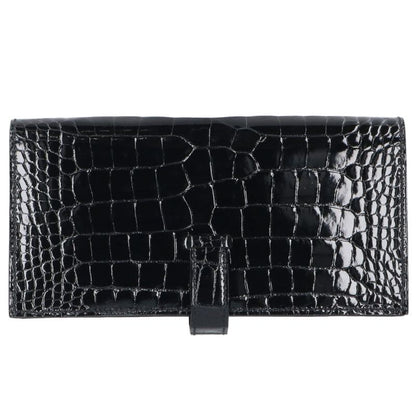 HERMES K Stamp Alligator Bearn Soufflet Wallet Size ONE SIZE