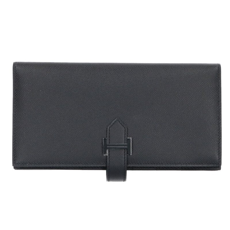 HERMES K Stamp Bearn Soufflet Wallet Black Size ONE SIZE