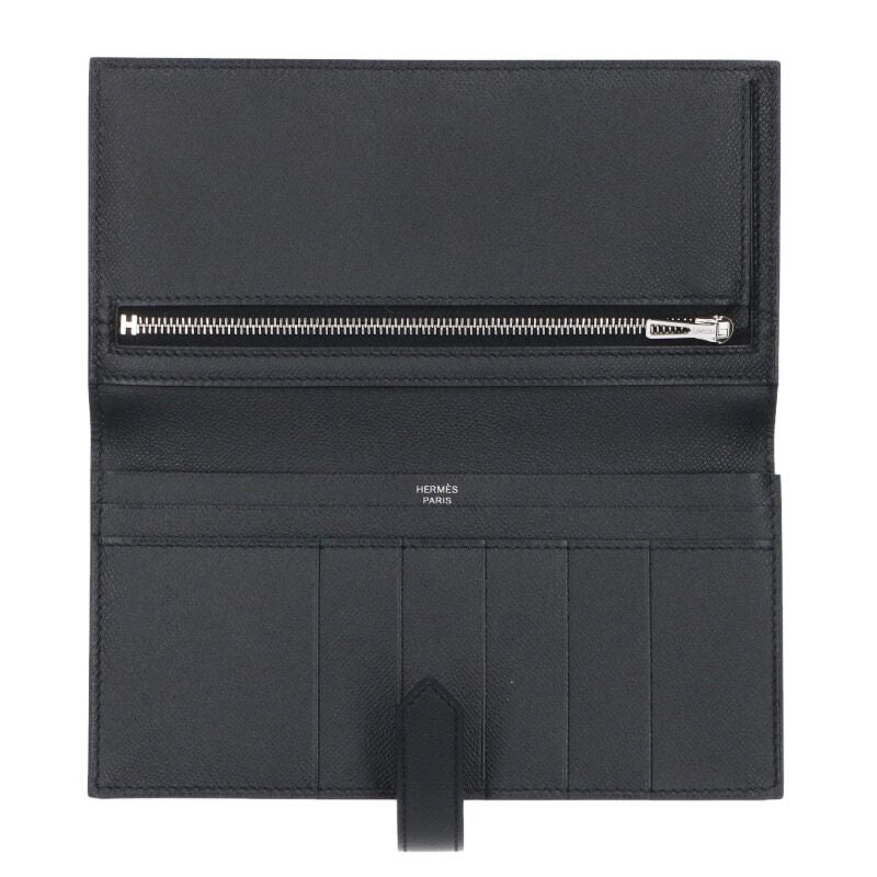 HERMES K Stamp Bearn Soufflet Wallet Black Size ONE SIZE