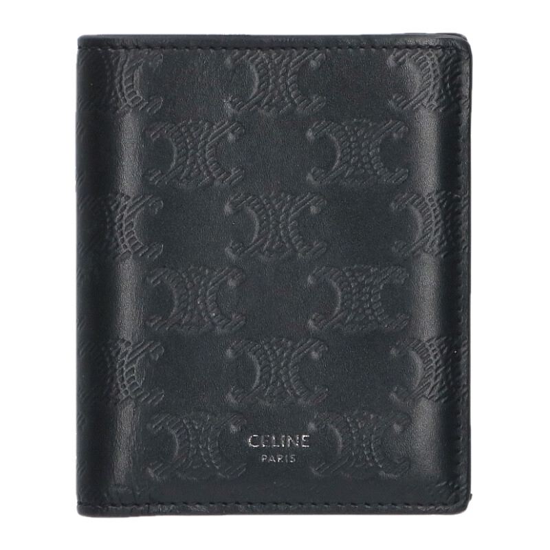 CELINE Triomphe Logo Embossed Compact Wallet Size ONE SIZE