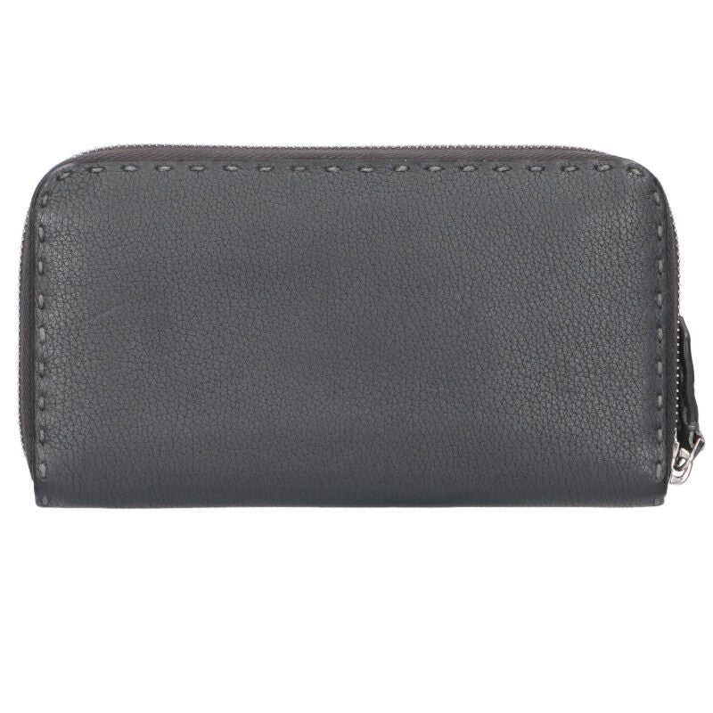 FENDI Selleria Round Zip Leather Wallet Gray Size ONE SIZE