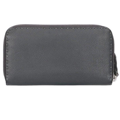 FENDI Selleria Round Zip Leather Wallet Gray Size ONE SIZE