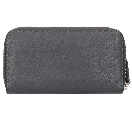 FENDI Selleria Round Zip Leather Wallet Gray Size ONE SIZE