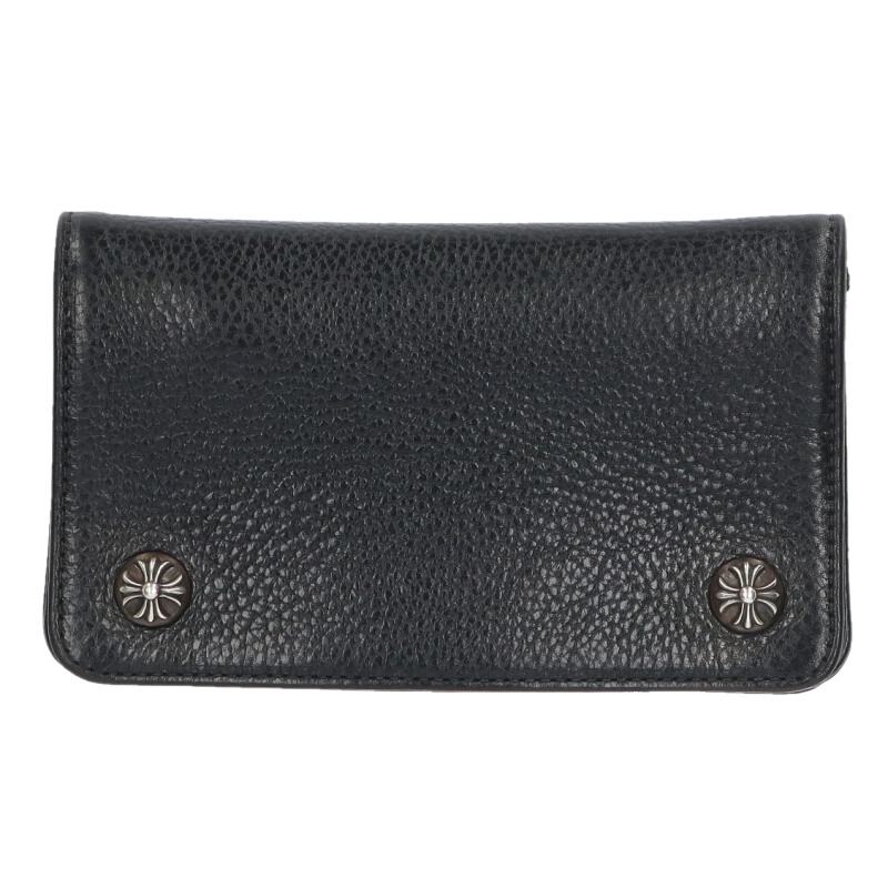 Chrome Hearts 1ZIP Cross Button Leather Wallet Size Black