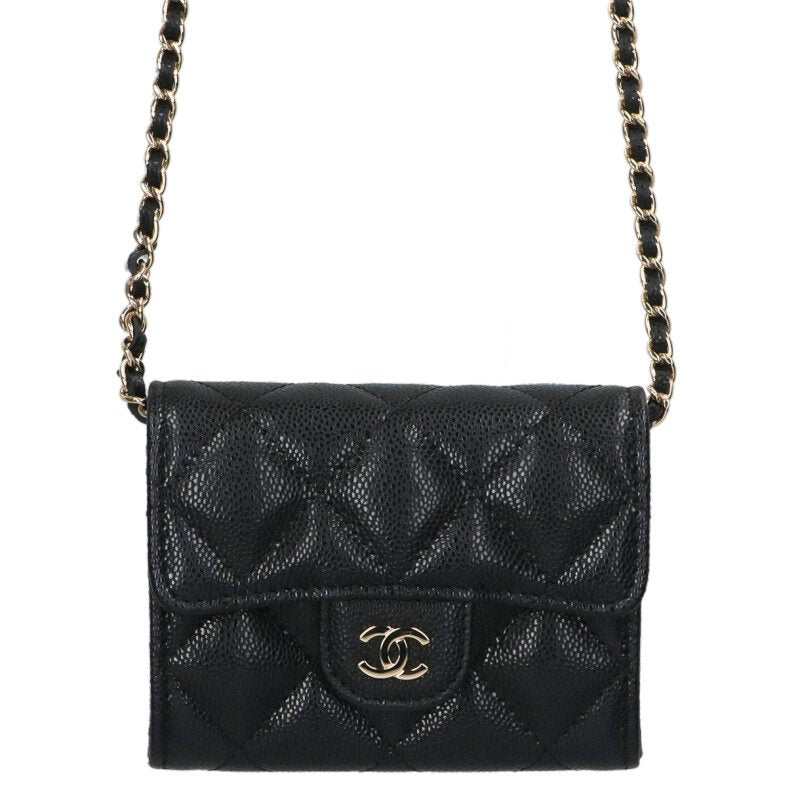 CHANEL Coco Mark Caviar Skin Chain Wallet Size ONE Multi