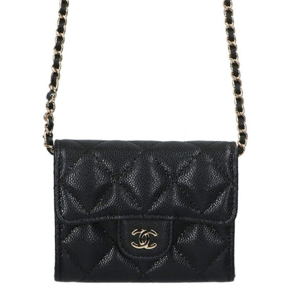 CHANEL Coco Mark Caviar Skin Chain Wallet Size ONE Multi