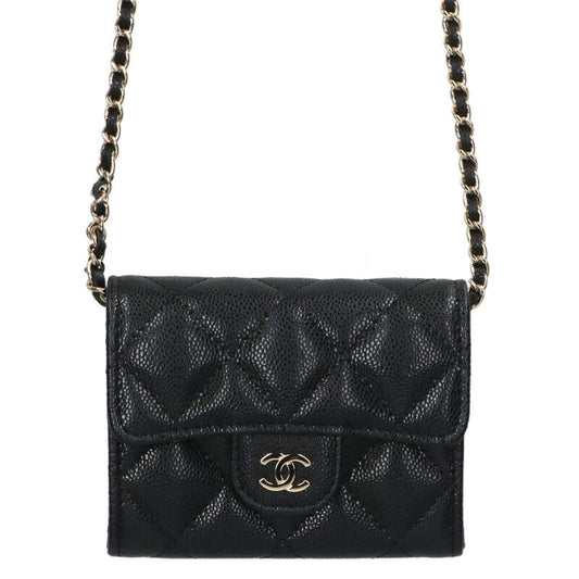 CHANEL Coco Mark Caviar Skin Chain Wallet Size ONE Multi