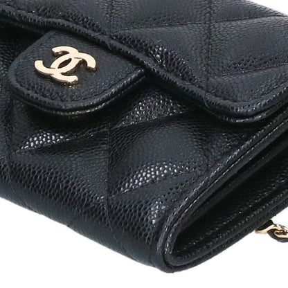CHANEL Coco Mark Caviar Skin Chain Wallet Size ONE Multi