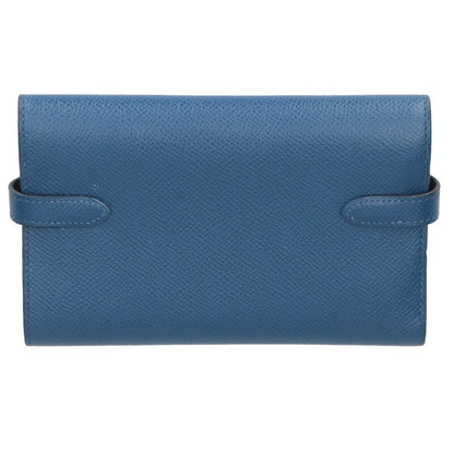 HERMES Veau Epsom Kelly Medium Wallet Blue Size ONE SIZE