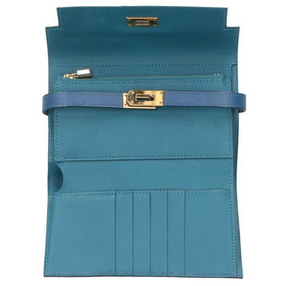 HERMES Veau Epsom Kelly Medium Wallet Blue Size ONE SIZE