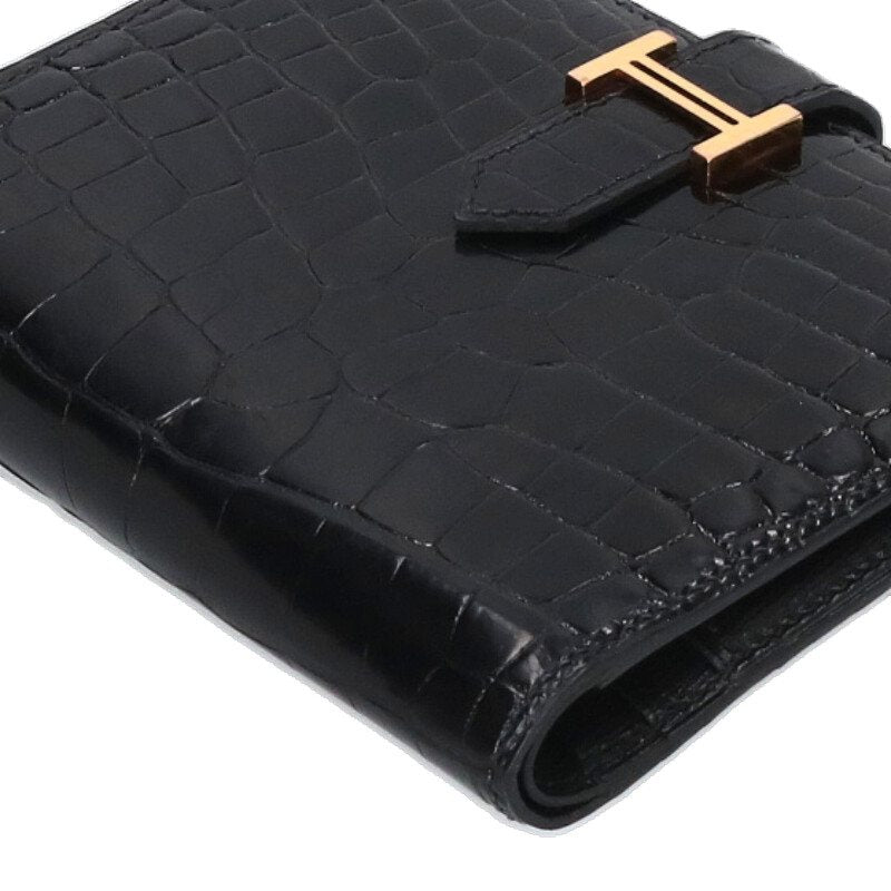 HERMES Bearn Compact Alligator Gold Hardware Size ONE SIZE