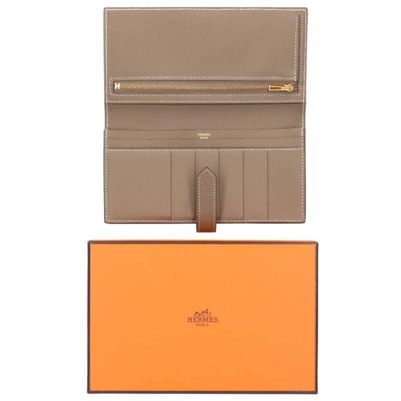 HERMES Bearn Soufflet Etoupe Gold Hardware Size ONE SIZE