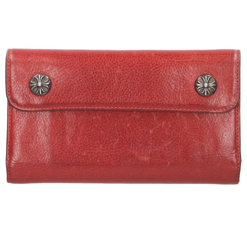 Chrome Hearts WAVE Cross Ball Leather Wallet Size ONE Red