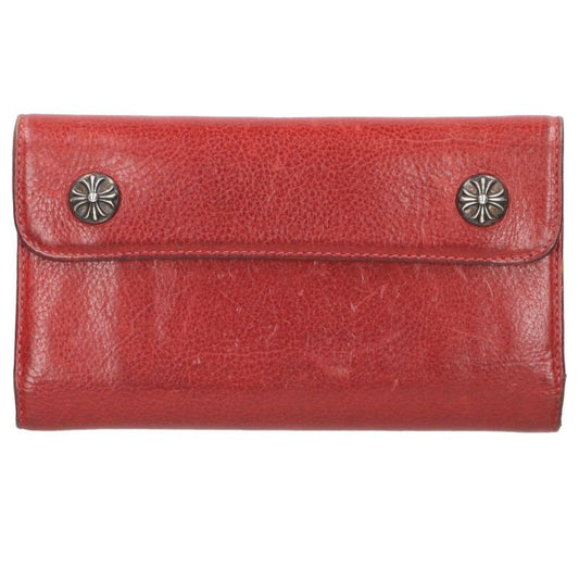 Chrome Hearts WAVE Cross Ball Leather Wallet Size ONE Red