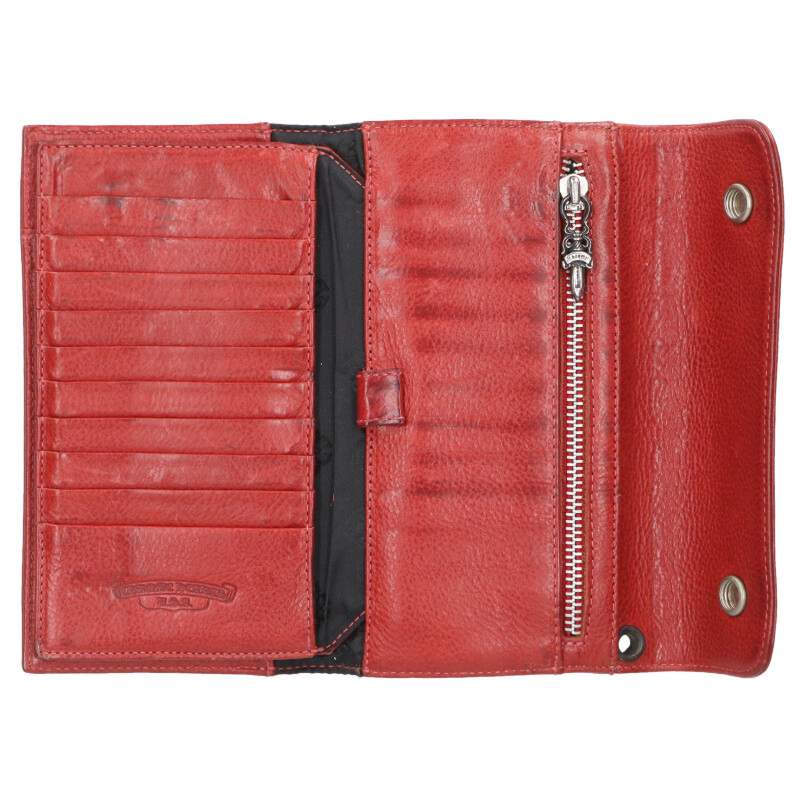 Chrome Hearts WAVE Cross Ball Leather Wallet Size ONE Red