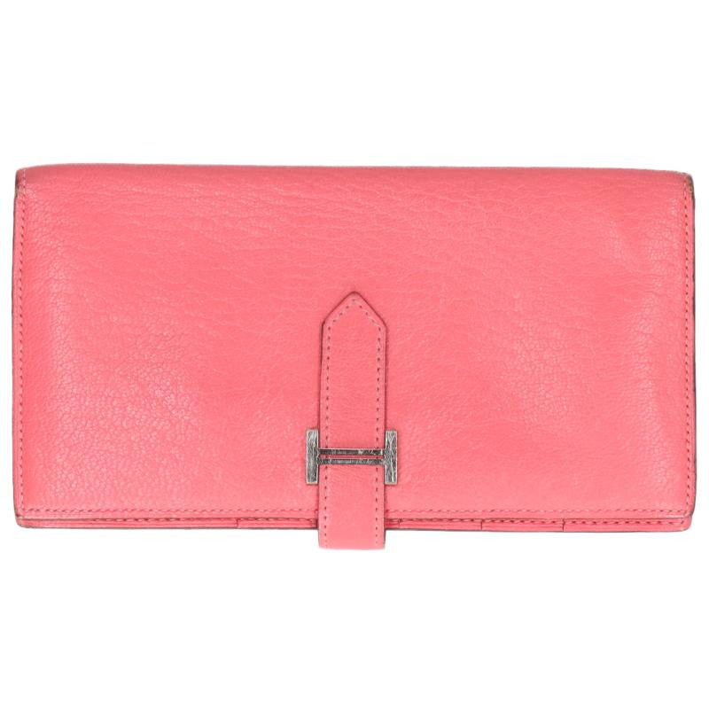 HERMES Bearn Soufflet Chevre Pink Silver Wallet Size ONE SIZE