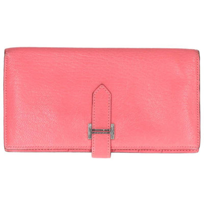 HERMES Bearn Soufflet Chevre Pink Silver Wallet Size ONE SIZE