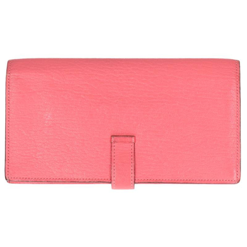 HERMES Bearn Soufflet Chevre Pink Silver Wallet Size ONE SIZE