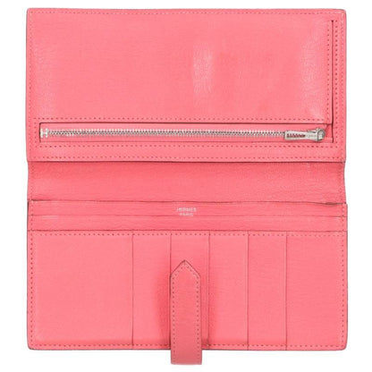 HERMES Bearn Soufflet Chevre Pink Silver Wallet Size ONE SIZE