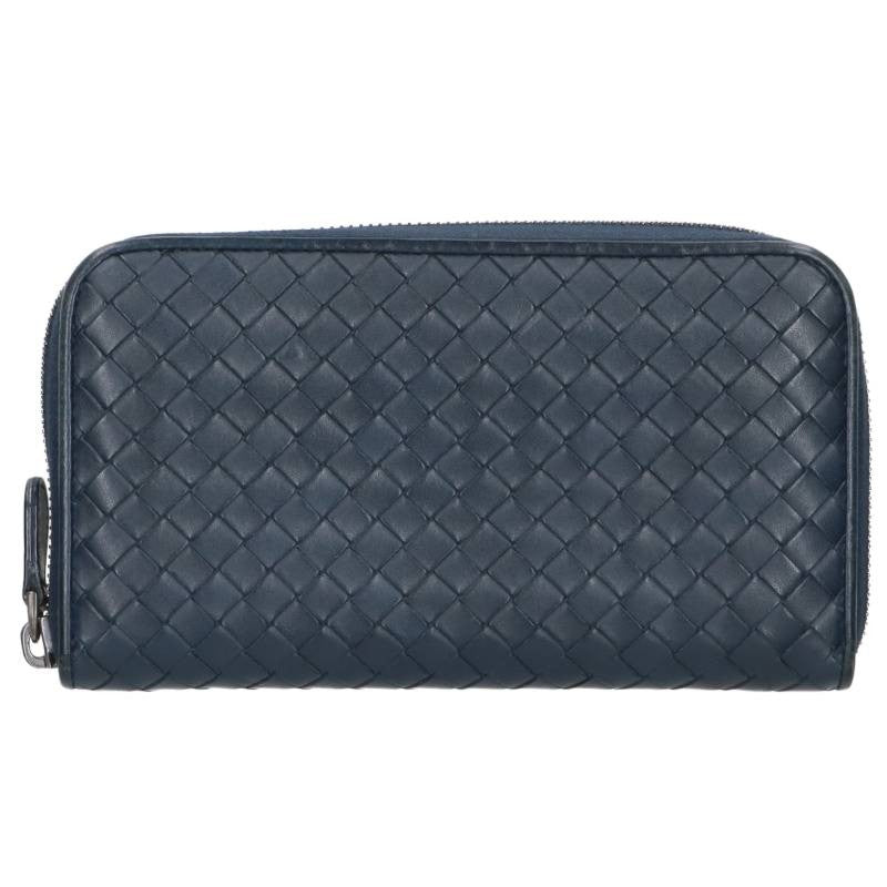 BOTTEGA VENETA Intrecciato Leather Wallet Navy Size ONE SIZE